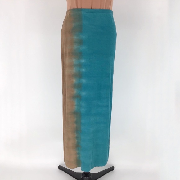 Laila Jayde Teal & Brown Slitted Maxi Skirt, Small - Picture 2 of 16